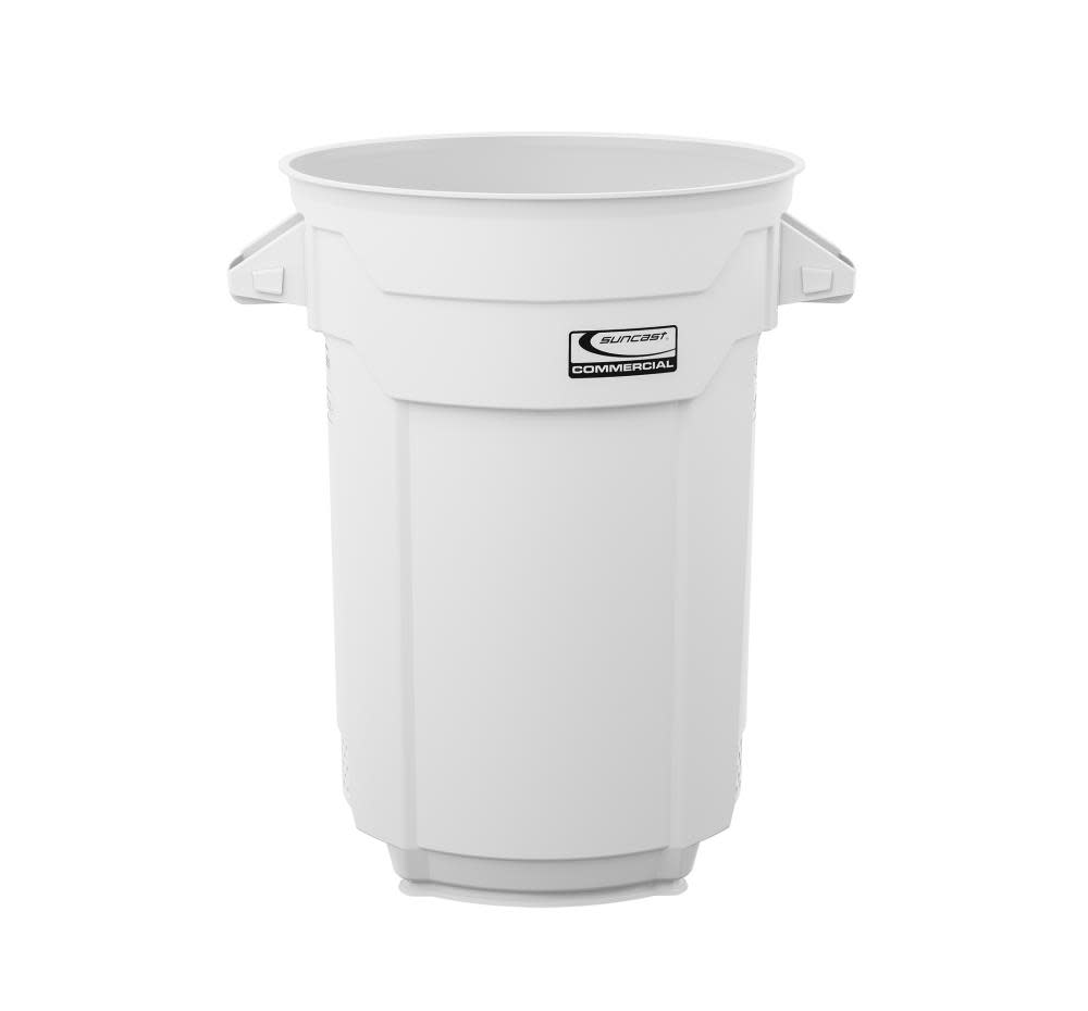 Plastic Utility Trash Can ; 32 Gallon， White ;