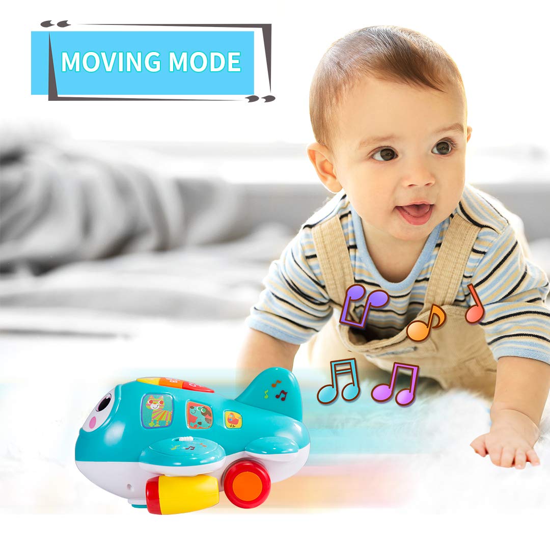 HISTOYE Baby Development Toys， Baby Airplane with Lights and Music， Electronic Moving Toys for 1 2 3 4 Year Old， Musical Toys to Encourage Crawling for Toddlers 6 9 12 18 Month Old