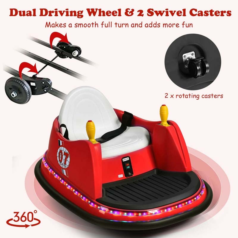 6V Kids Ride On Bumper Car 360-Degree Spin Race Toy with Dual Joysticks, Flashing LED Light, Remote Control