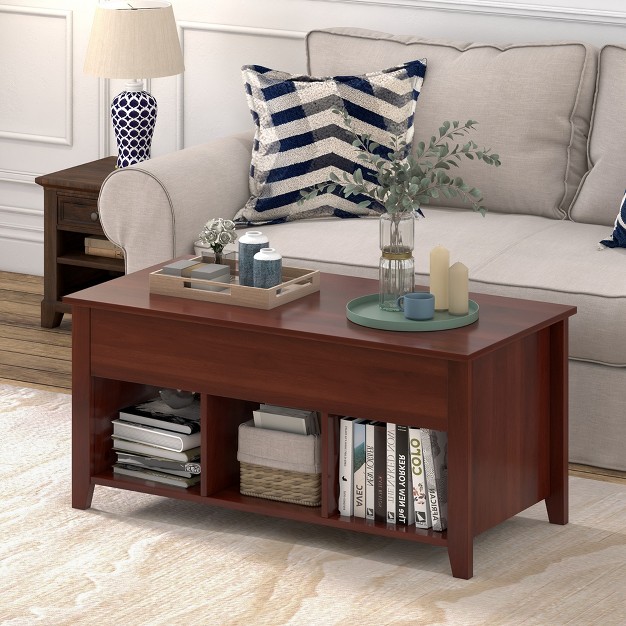 Ccostway Ostway Lift Top Coffee Table With Hidden Compartment And Storage Shelves Brown