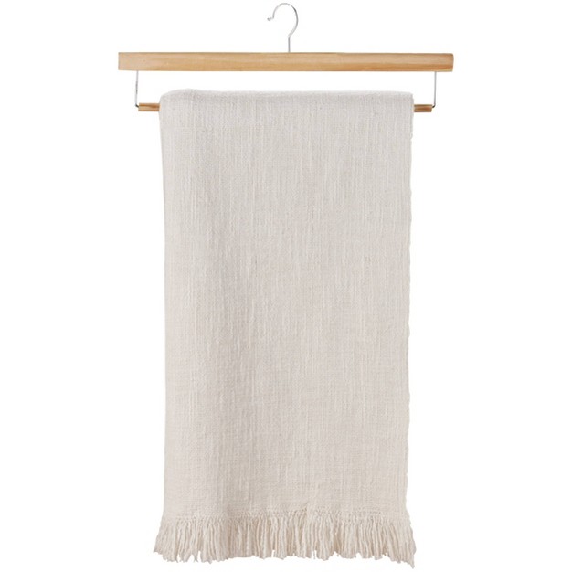 Stone Washed Cotton Indoor Throw Blanket Ivory Nicole Curtis