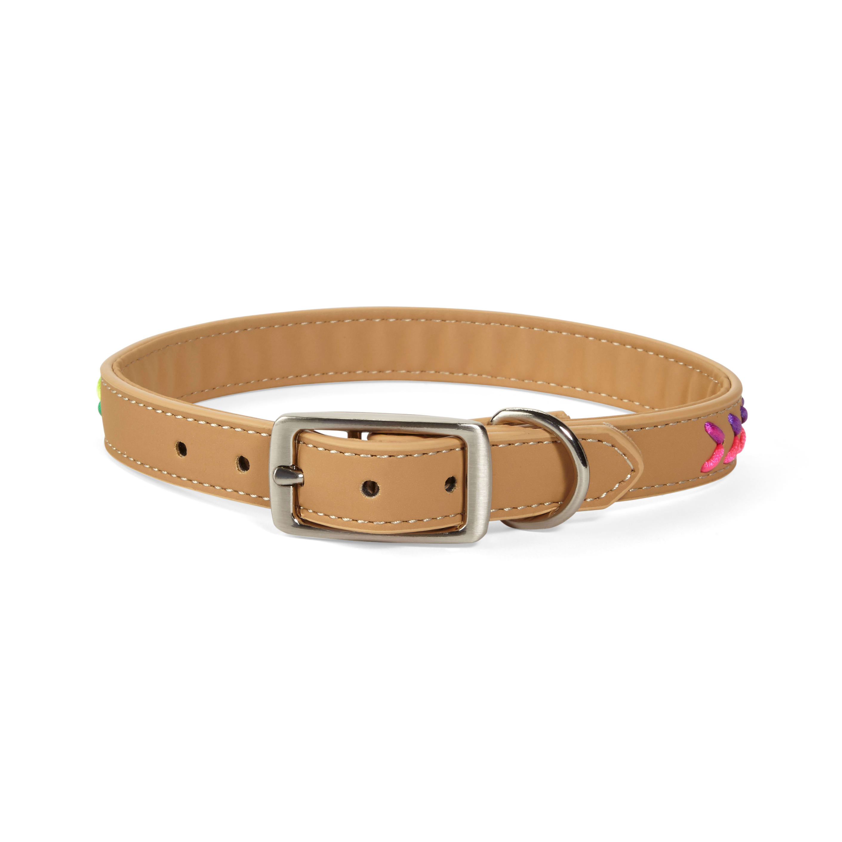 YOULY The Extrovert Tan  Rainbow Braided Dog Collar， Small