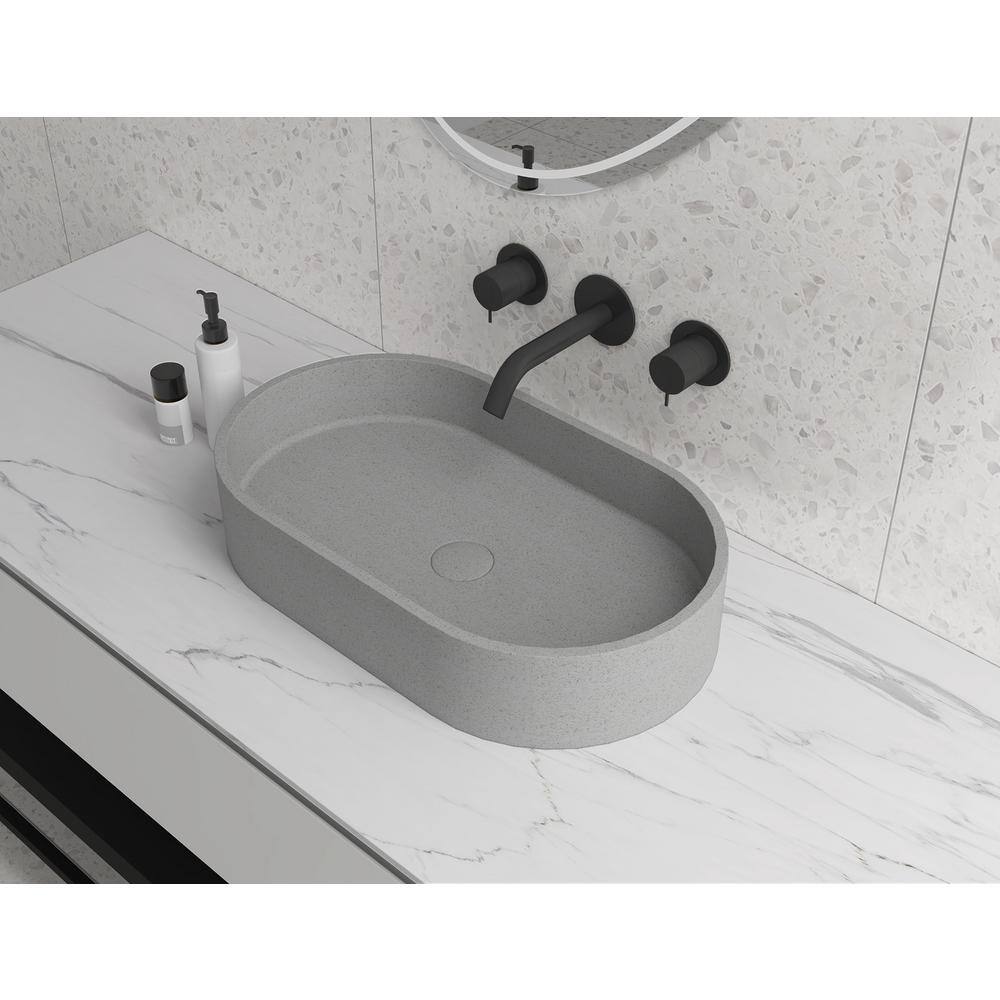 Gray Concrete Double Oval Vessel Sink without Faucet and Drain MP-C14-1