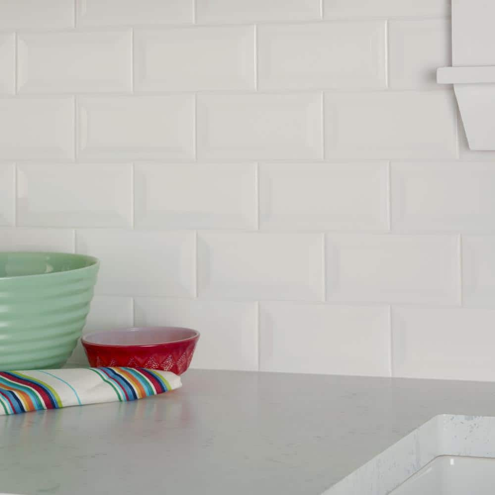 Daltile Restore 3 in. x 6 in. Ceramic Bevel Bright White Subway Tile (10 sq. ft.  case) RE1536MODBHD1P4