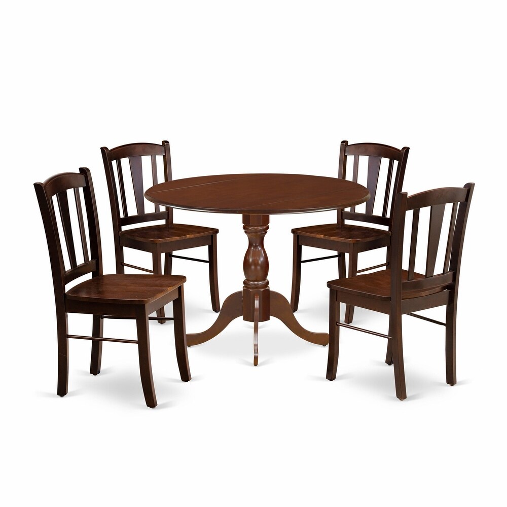 East West Furniture Dining Set Contains a Round Dining Table with Dropleaf and Kitchen Chairs  Mahogany (Pieces Option)