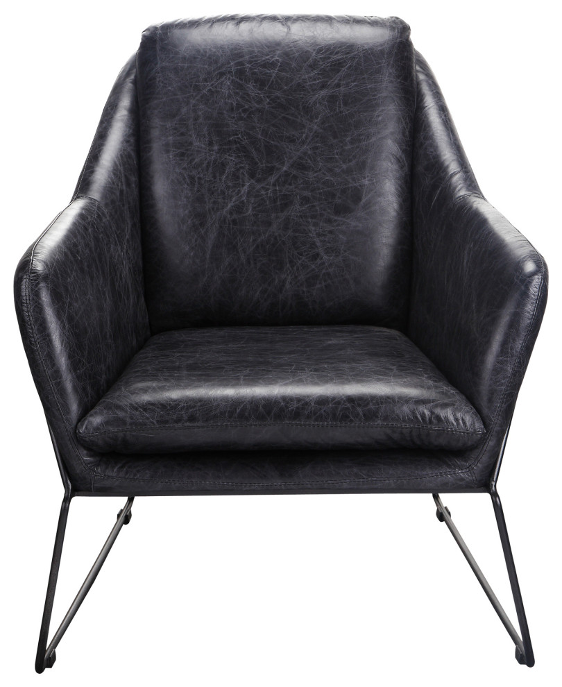 Modern Club Chair Black Top Grain Leather Armchair for Living Room   Industrial   Armchairs And Accent Chairs   by Sideboards and Things  Houzz