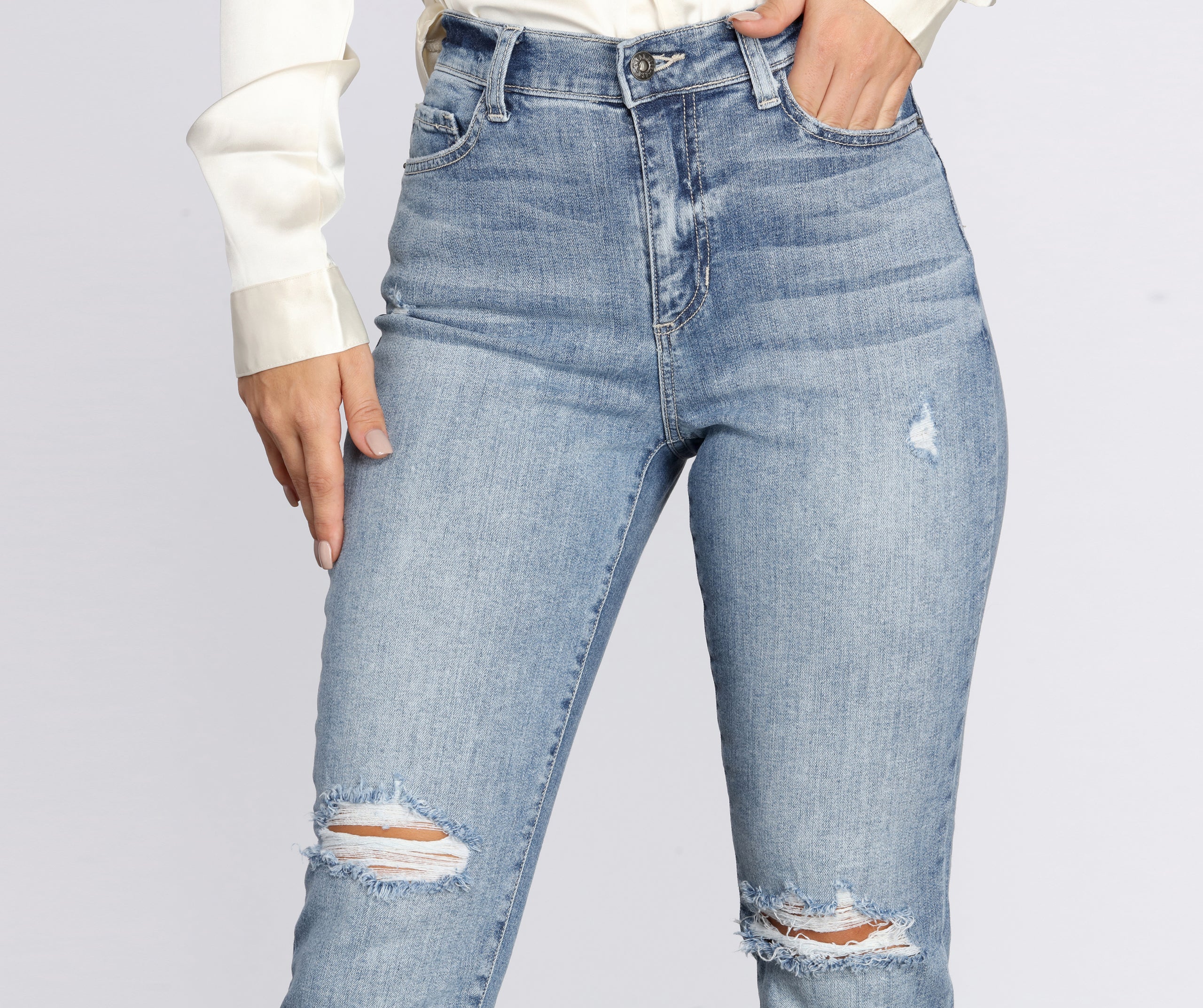 High Rise Distressed Boyfriend Jeans