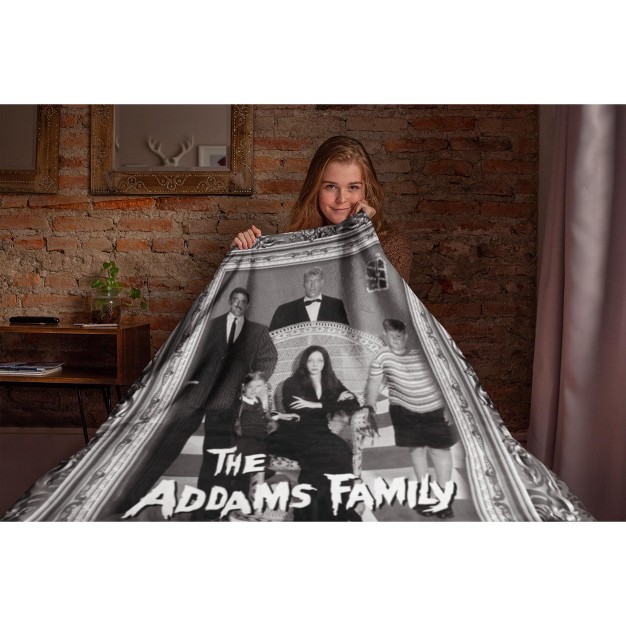 Mgm The Addams Family Super Soft And Cuddly Plush Fleece Throw Blanket Black