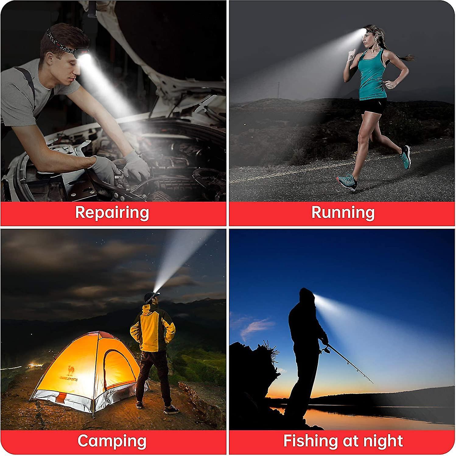 Pack Waterproof Rechargeable Led Headlamp With Motion Sensor， 1000 Lumens， 30 Hours Battery Life， Usb Headlamp