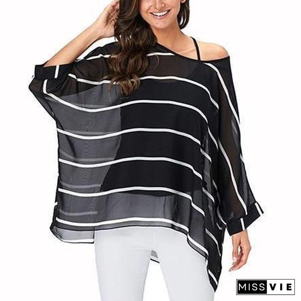 6XL Plus Size Women Batwing Sleeve Casual Chiffon Tops Blouses