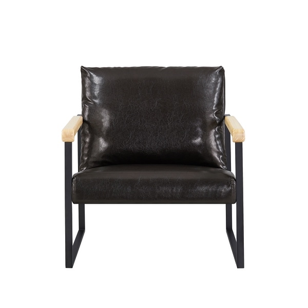 Classic Style Faux Leather PU Upholstery Arm Chairs Living Room Accent Chair with Metal Frame and Wood Arms Support