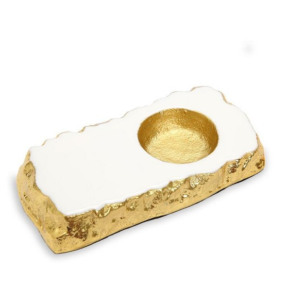 Classic Touch White Marble Tea Light Holder Gold Edged 5 25 quot l X 2 75 quot w