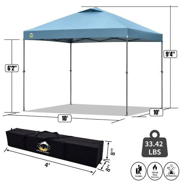 Crown Shades 10x10 Foot Adjustable Outdoor Instant Pop Up Tent Portable Waterproof Folding Camping Beach Shade Canopy Shelter And Carry Bag Cyan Blue