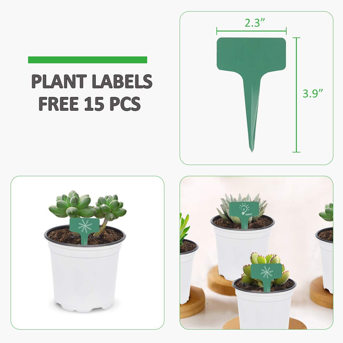 GROWNEER 60 Packs 4 Inches Plastic Plant Nursery Pots with 15 Pcs Plant Labels, Seed Starting Pot Flower Plant Container for Succulents, Seedlings, Cuttings, Transplanting, White