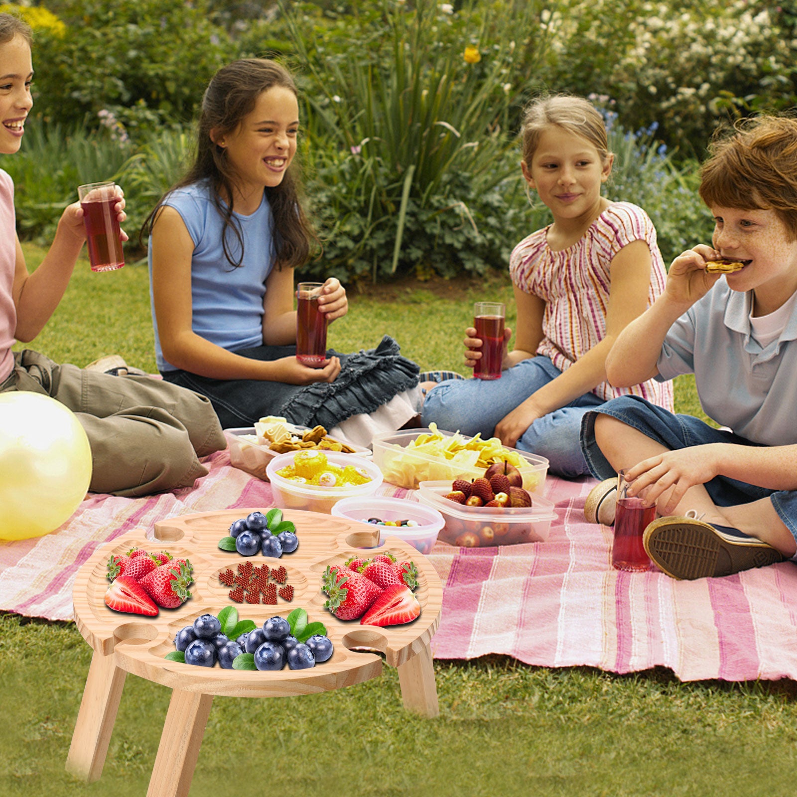 Firlar Wooden Picnic Table Picnic Wine Glass Holder