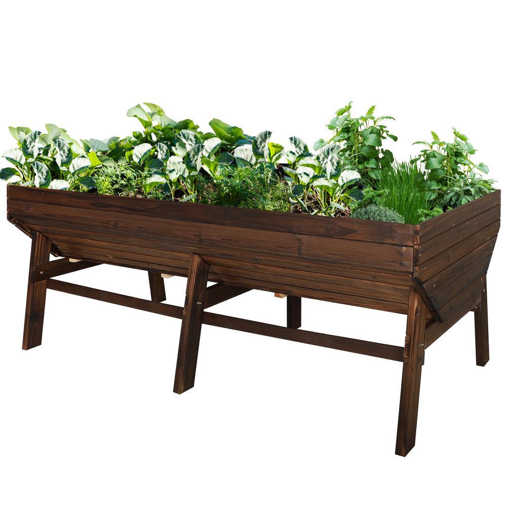 VEIKOUS 70 in. L Carbonized Oversized Wooden Raised Garden Bed With Funnel Design and Liner PG0102-05RT-2