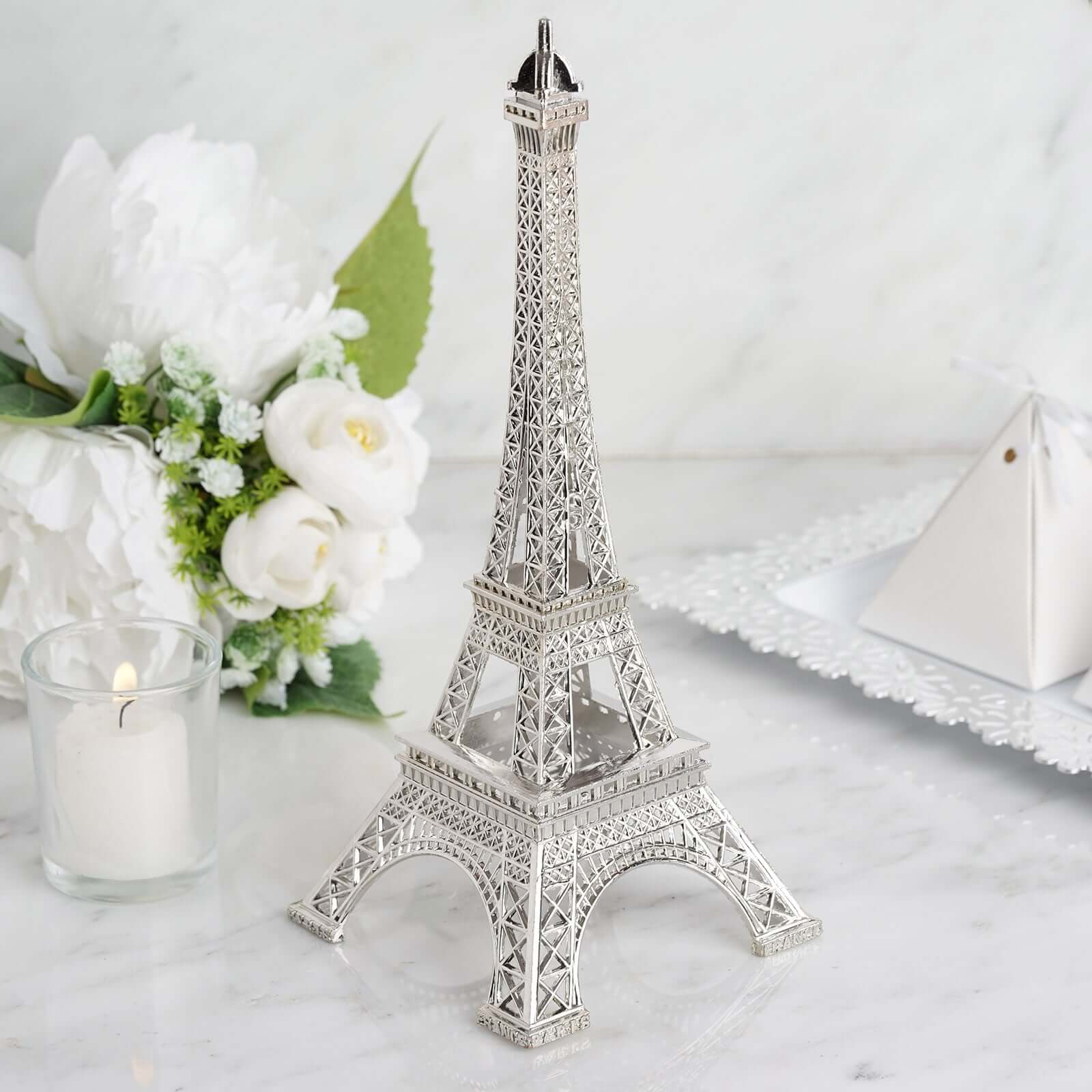 Silver Metal Eiffel Tower Table Centerpiece, Decorative Cake Topper - 10