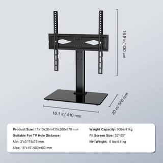 VEVOR TV Stand Mount for 32 to 55 in. TVs Height Adjustable Swivel TV Stand with Tempered Glass Base for Bedroom Living Room LDDSZJGDZXG55I5UNV0