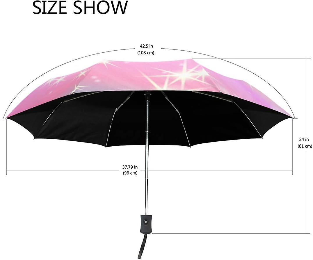 Travel Umbrella Automatic Windproof Foldable Umbrella Glitter Print Rainbow Background