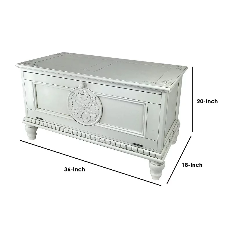 Accent Chest with Drop Down Storage and Carved Details， White