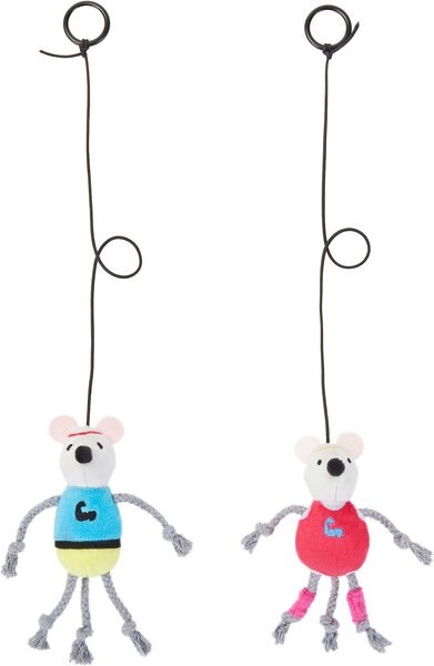 Frisco Gym Bouncy Mice Plush Cat Toy with Catnip， 2 count