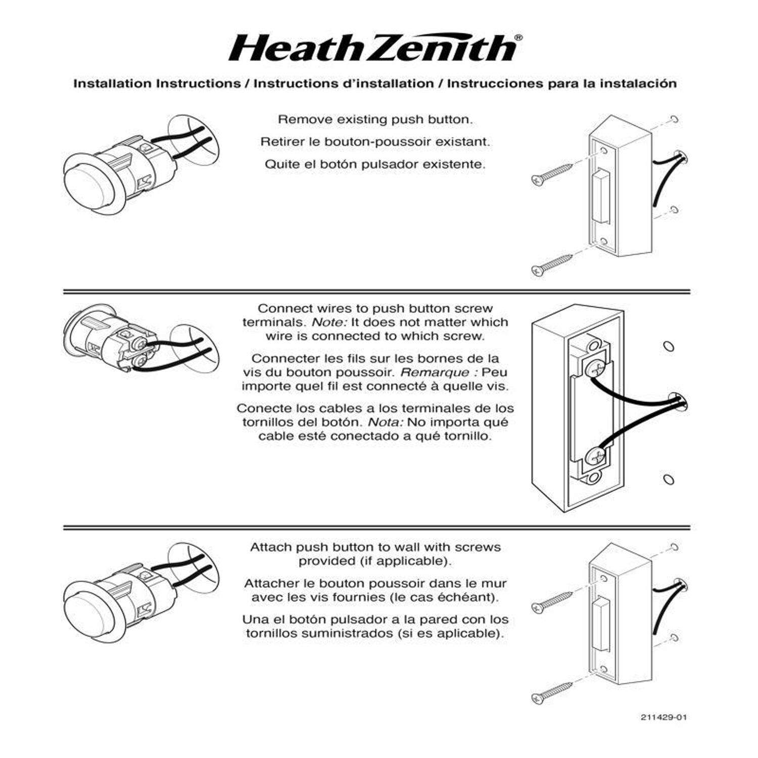 Heath Zenith Polished Brass Plastic Wired Pushbutton Doorbell