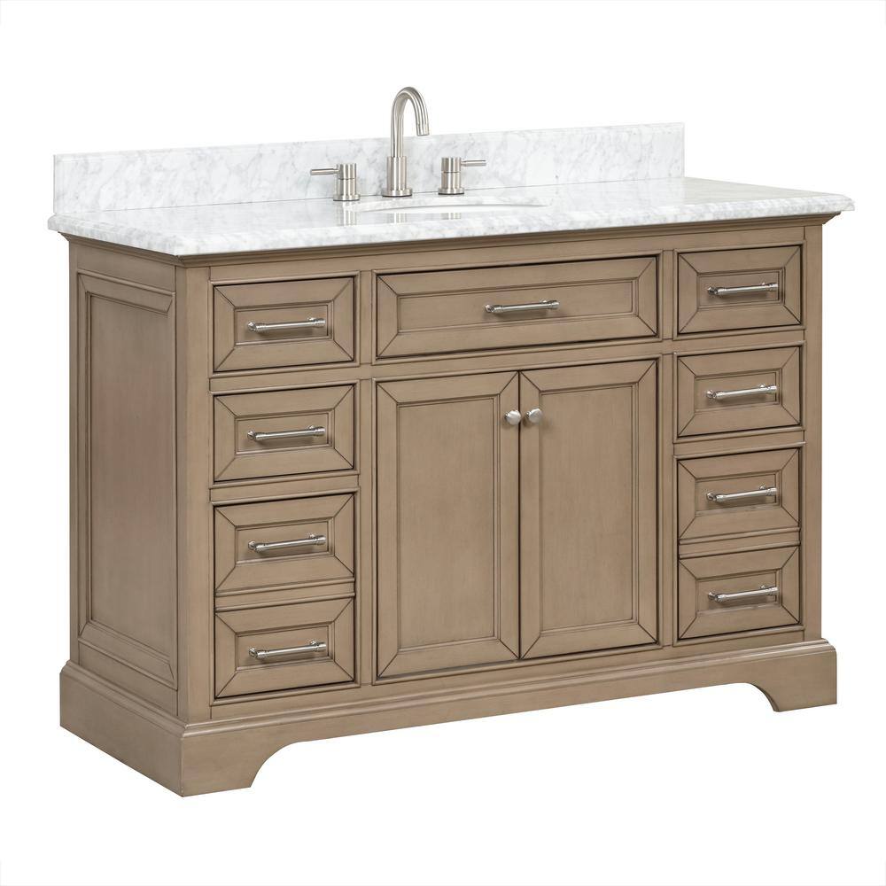 Home Decorators Collection Windlowe 49 in. W x 22 in. D Bath Vanity in Almond Taupe with Carrara Marble Vanity Top in White with White Sink 15101-VS49C-AT