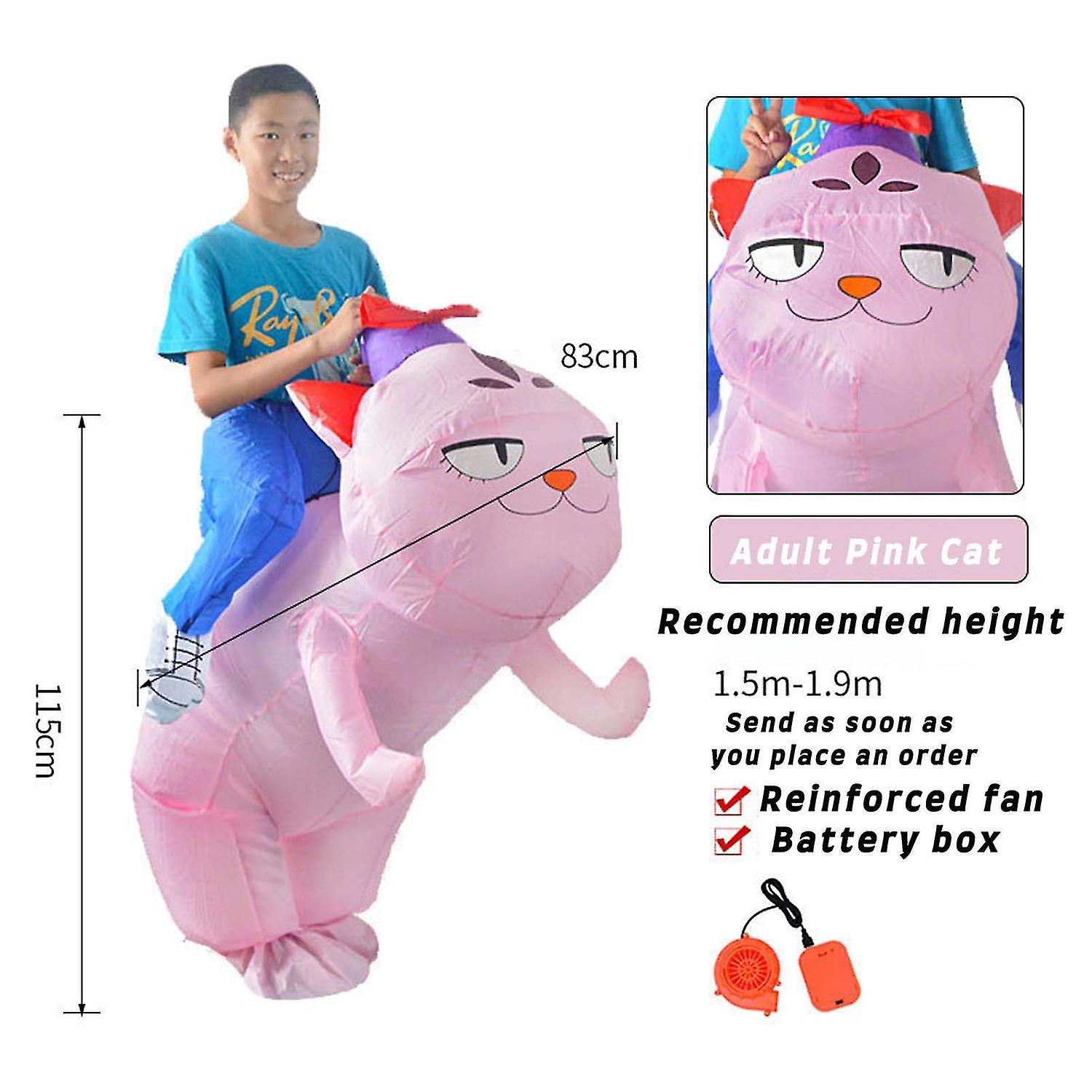 Adult Inflatable Cat Costume Ride on Cat Fan Operated Blow-Up Suits Halloween Animal Lovely Cosplay