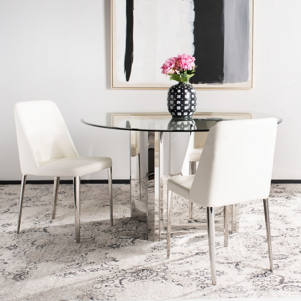 Ezran 18  x27 x27H Leather Side Chair set of 2 White   Midcentury   Dining Chairs   by AED Luxury Home Decor  Houzz