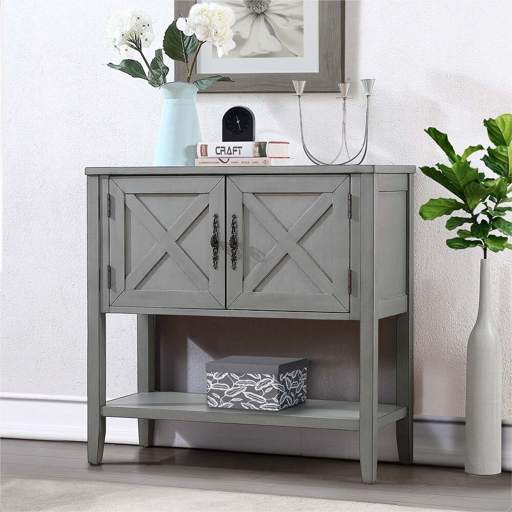 Console Table with Bottom Shelf and 2 Door Cabinet