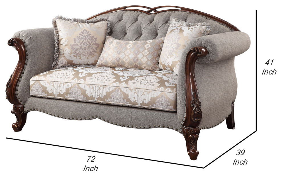 Benzara BM250250 Loveseat  Button Tufted Back and Queen Anne Legs  Gray/Brown   Victorian   Loveseats   by Uber Bazaar  Houzz