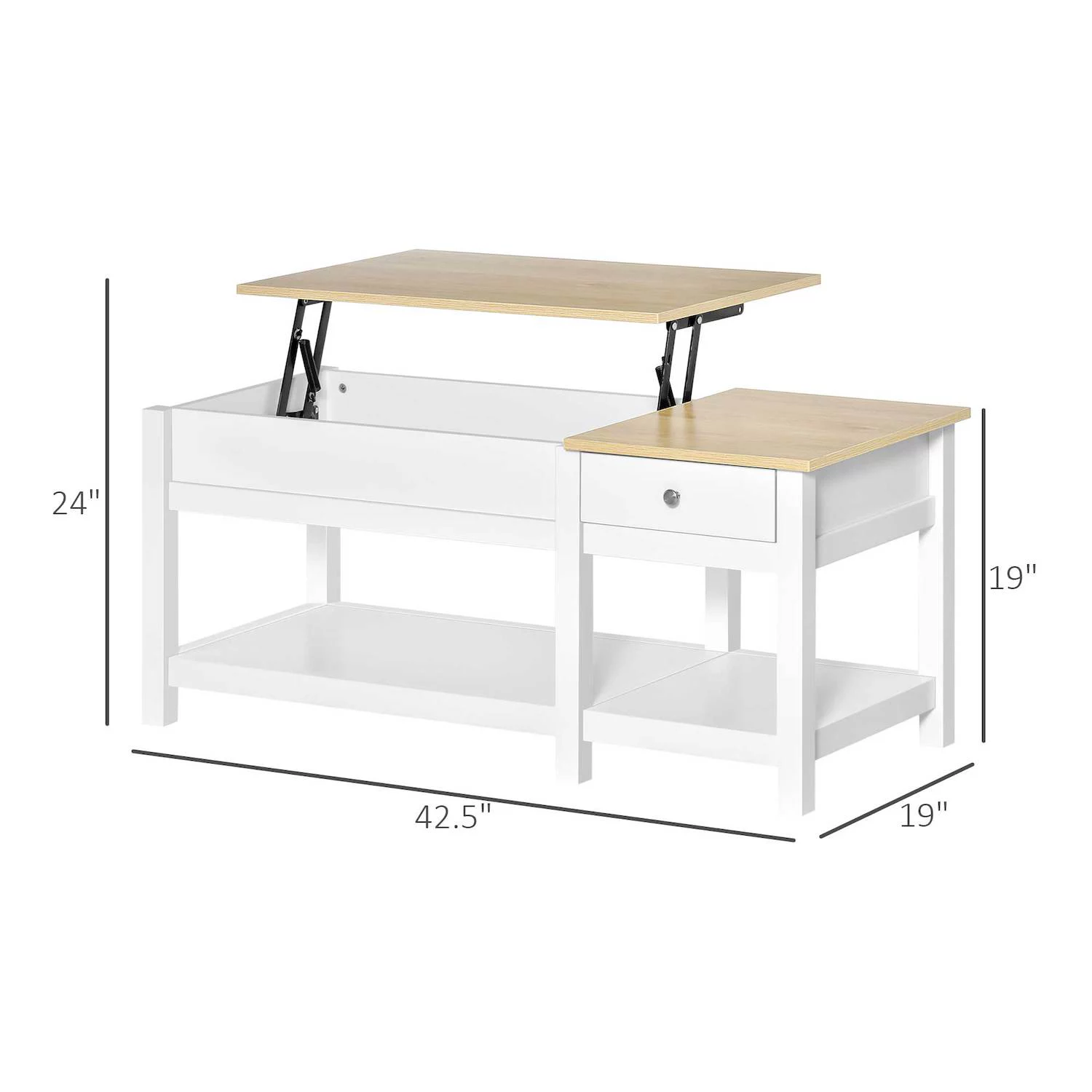 HOMCOM Lift Top Coffee Table w/ Hidden Storage Compartment Side Drawer Liftable Tabletop Dining Tea Table for Home Living Room Reception Room