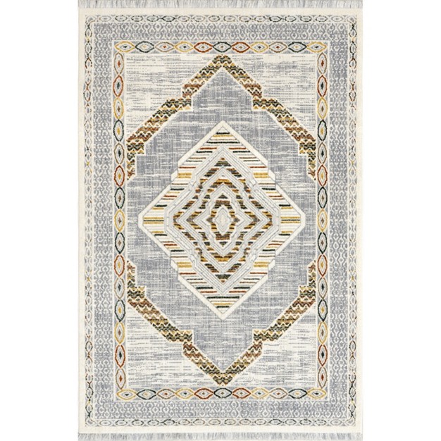 Nuloom Pola Modern Medallion Fringe Area Rug