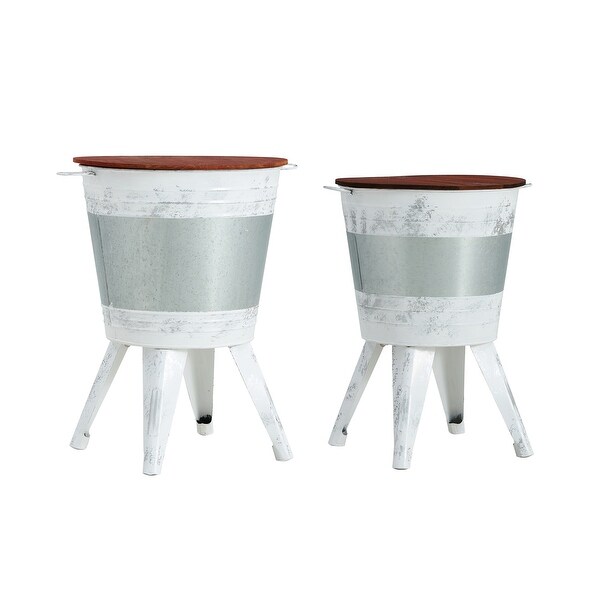 Farmhouse Rustic Distressed Metal Accent Cocktail Table (Set of 2)