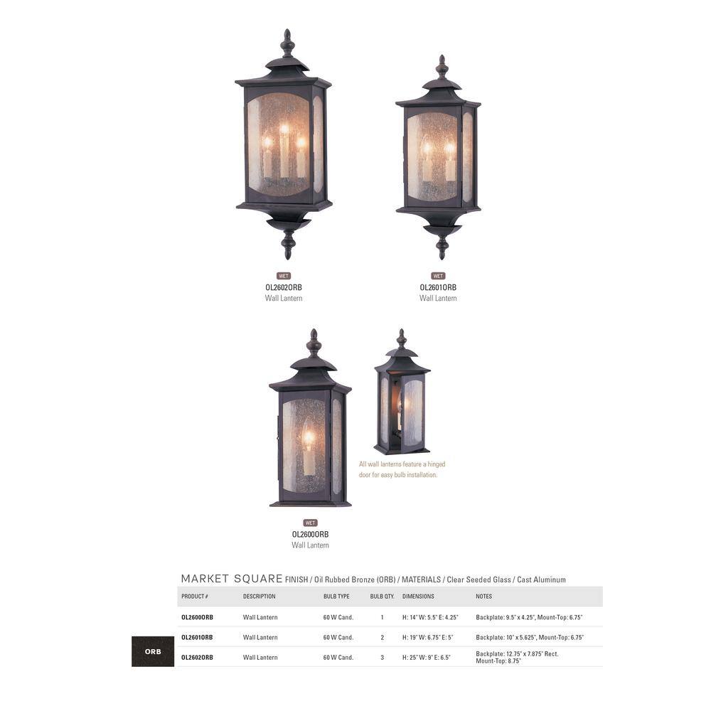 Generation Lighting Market Square 6.75 in. W 2-Light Oil Rubbed Bronze Outdoor 19 in. Wall Lantern Sconce OL2601ORB