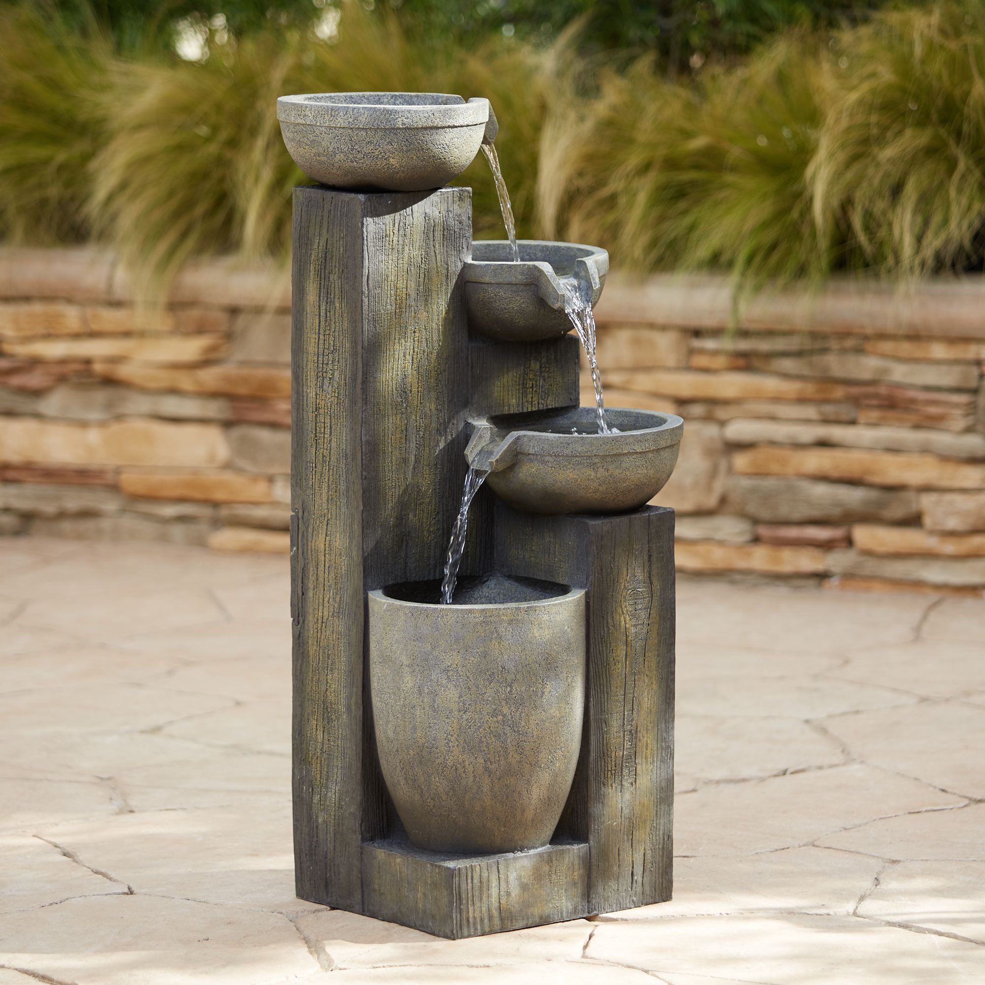 John Timberland Rustic Outdoor Floor Water Fountain with Light LED 40 1/2