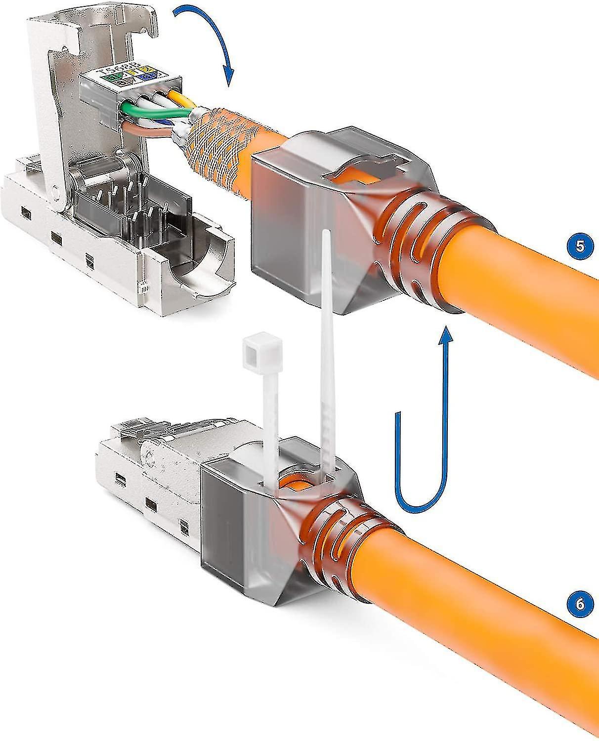 8x Cat 6a Rj45 Network Socket Tool-free With Lsa Connection For Rigid Installation Cable Shielded La