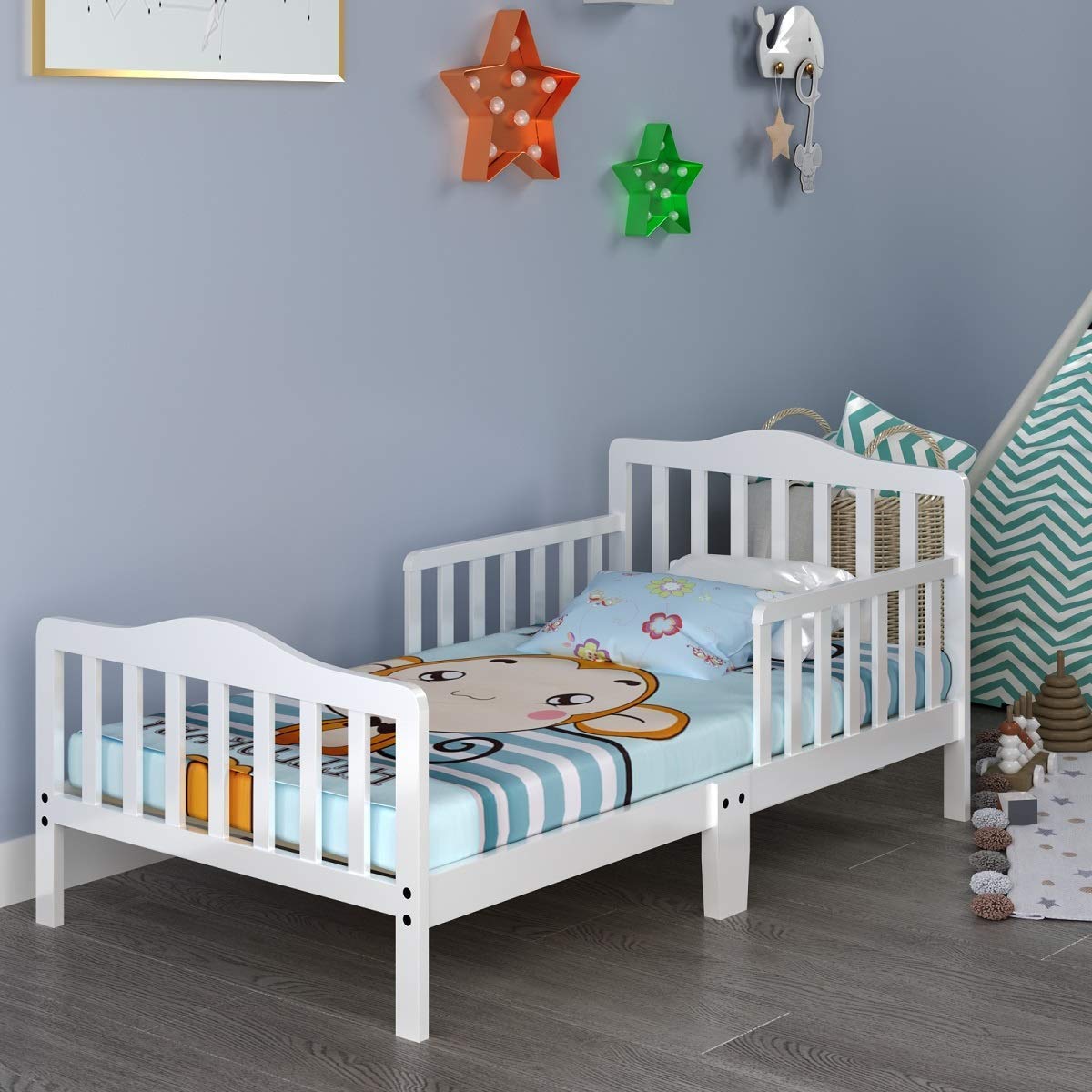 Toddler Bed, Classic Design Rubber Wood Kids Bed