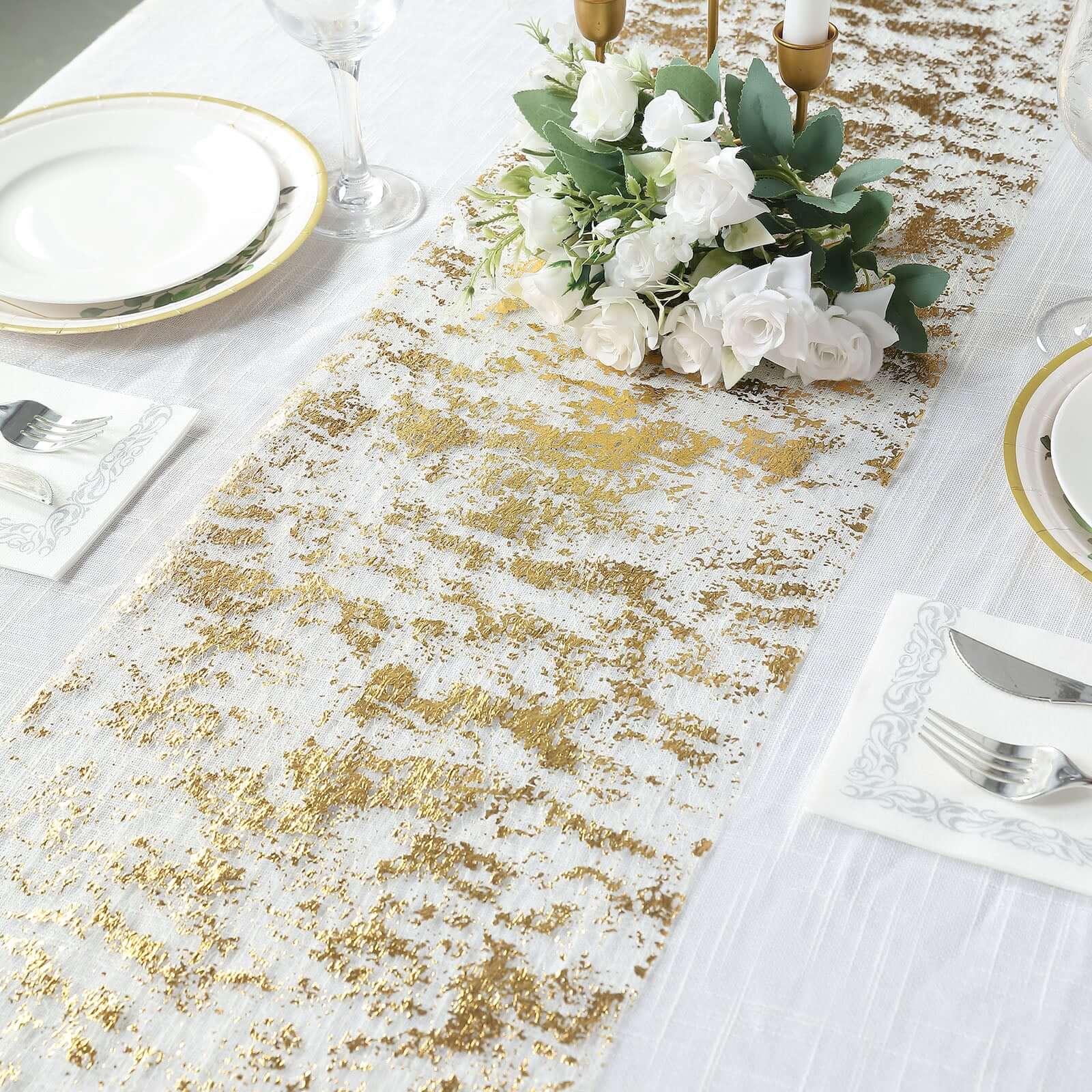 Sparkly Metallic Gold Foil Thin Mesh Polyester Table Runner 25GSM 108