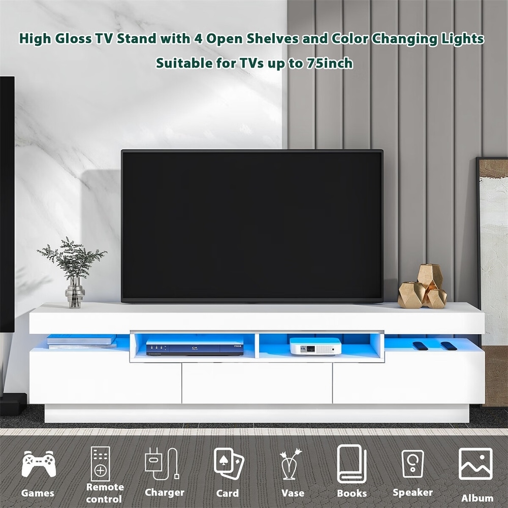 Merax Modern TV Stand with 4 Open Shelves for 75 Inch