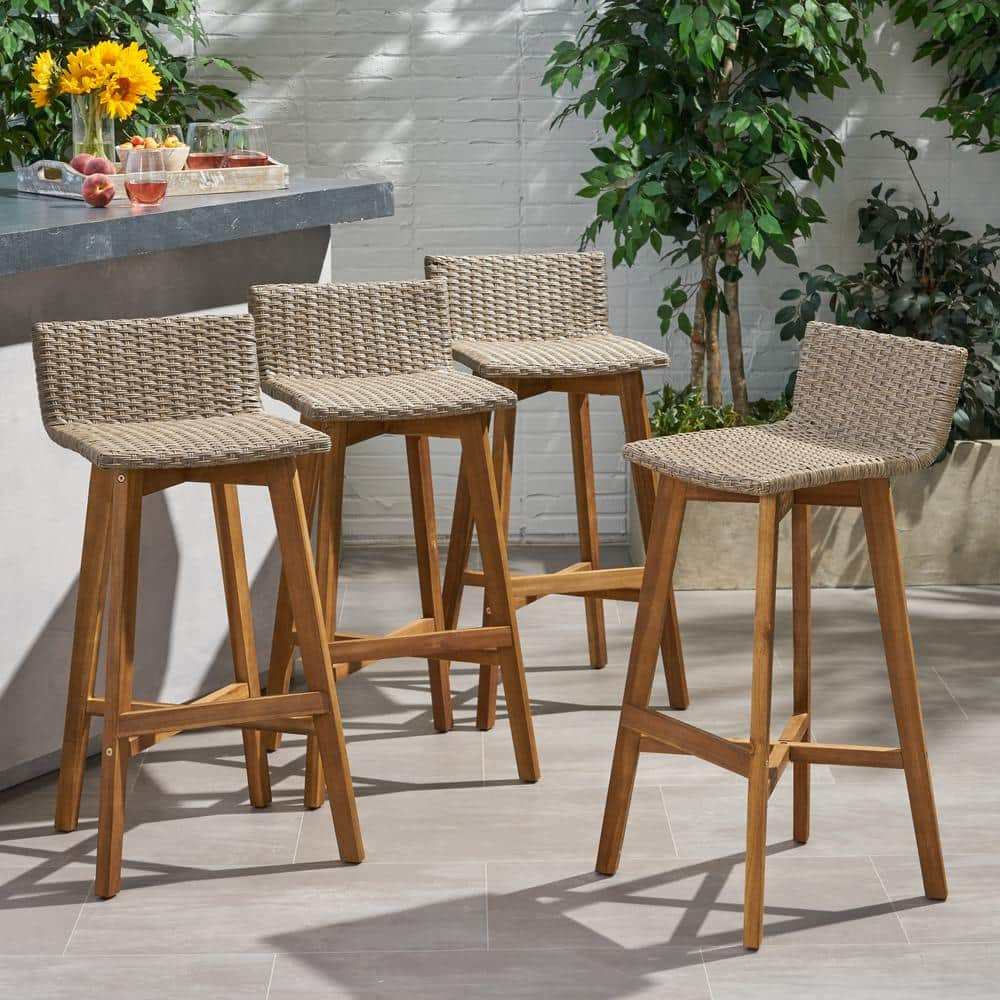 Noble House La Brea Teak Brown Wood Outdoor Bar Stool (4-Pack) 69035