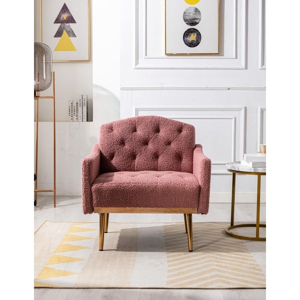 Teddy Fabric Accent Chair Leisure Single Sofa with Rose Golden Legs for Modern Living Room