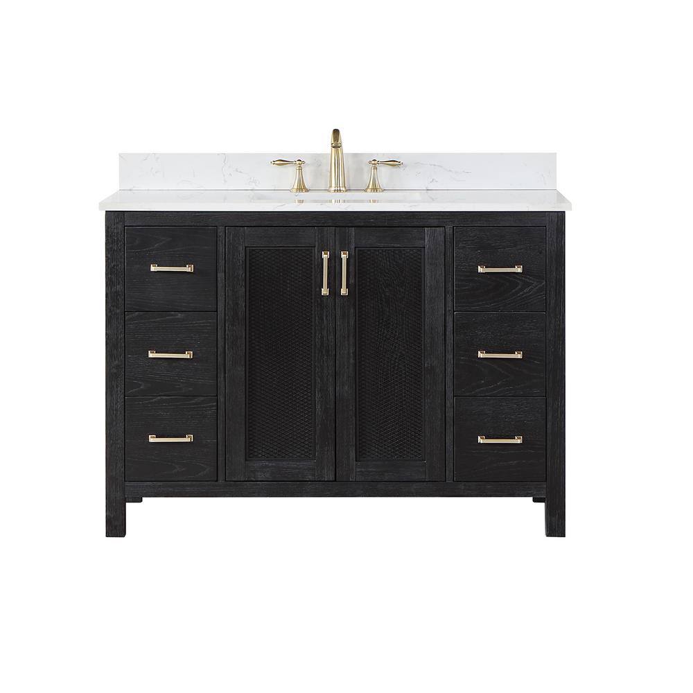 Altair Hadiya 48 in. W x 22 in. D x 34 in. H Bath Vanity in Black Oak with Carrara White Composite Stone Top 542048-BO-AW-NM