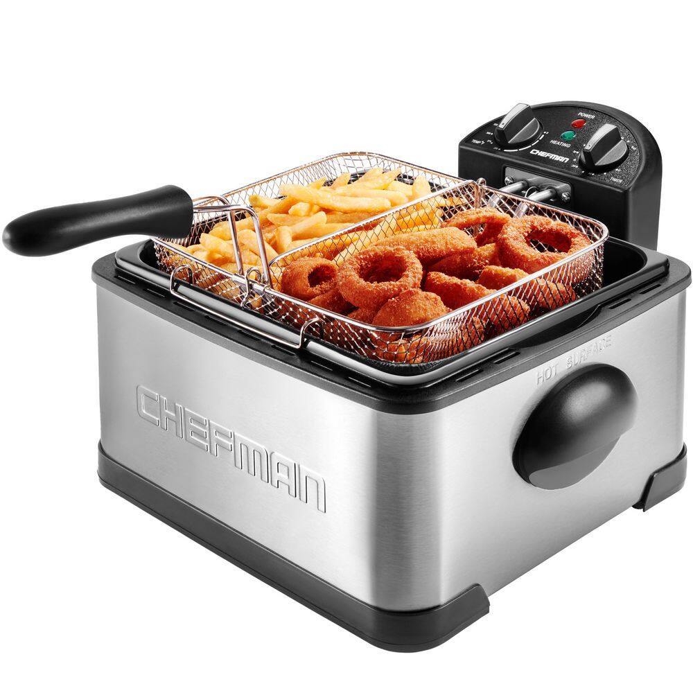 Chefman Deep Fryer 4.7 Qt. Stainless Steel Adjustable Temp and Timer Dual Cook Pro Deep Fryer RJ07-45-SS-D