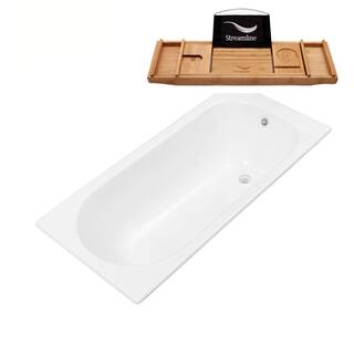 Streamline 63 in. Cast Iron Rectangular Drop-in Bathtub in Glossy White with Glossy White External Drain and Tray R5561WH