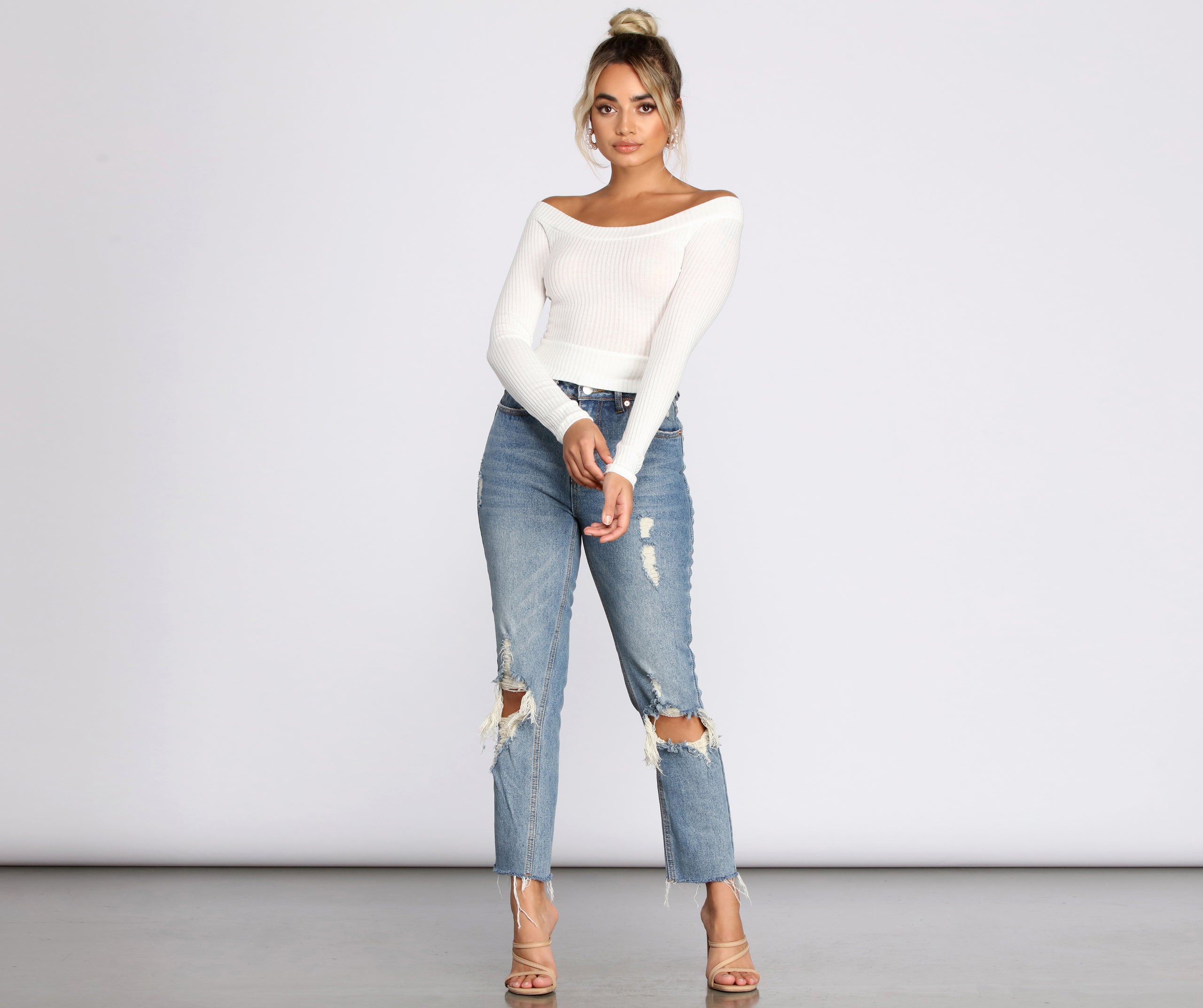 Off The Shoulder Brushed Knit Crop Top