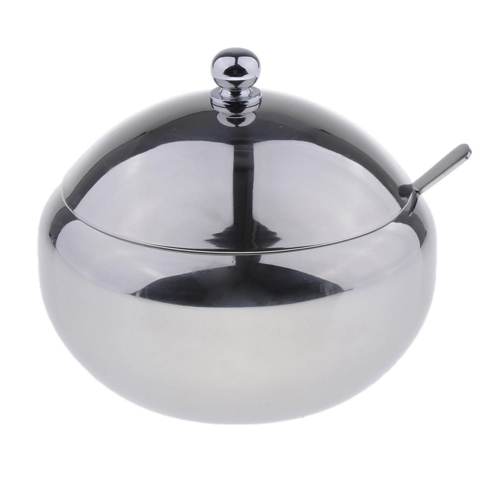 304 Stainless Sugar Bowl with Lid and Spoon， Seasoning Containers