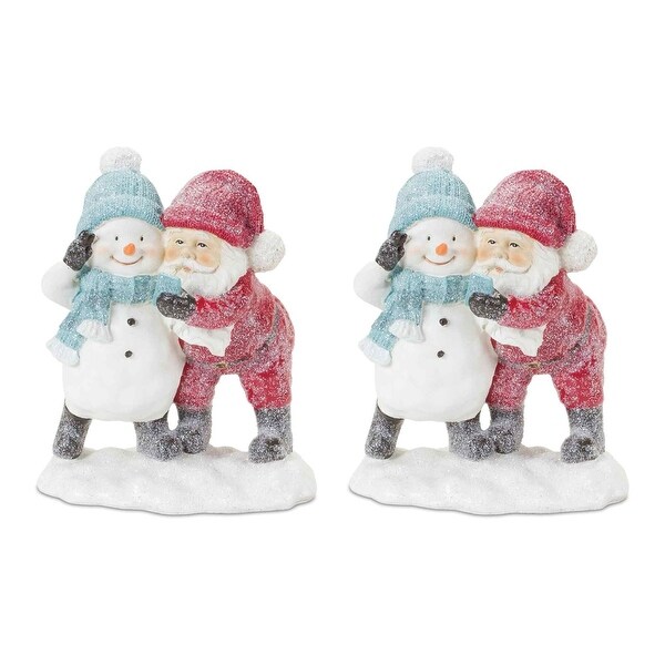 Set of 2 Santa with Snowman Selfie Tabletop Christmas Figurines 5.75