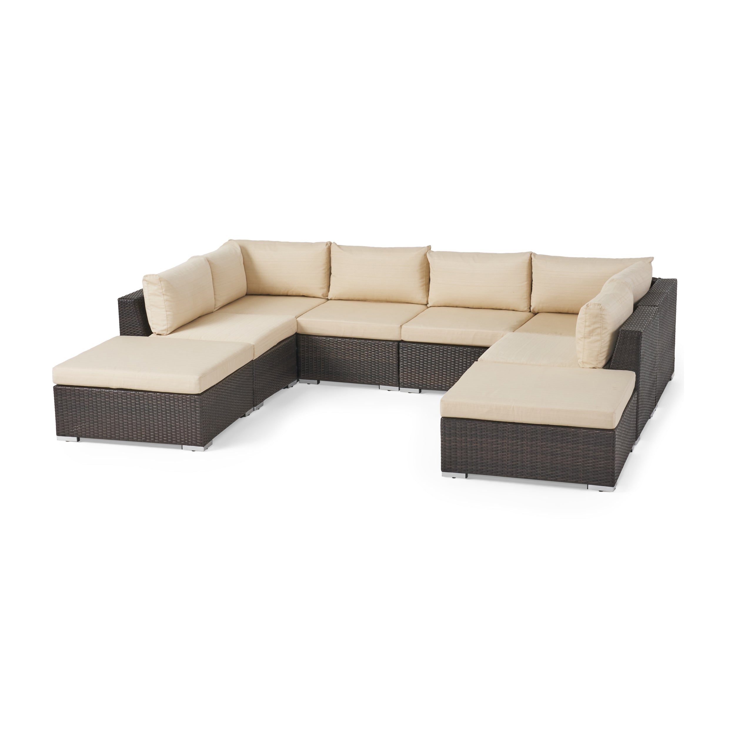 Valentina Outdoor 6 Seater Wicker Sofa Set with Aluminum Frame and Cushions