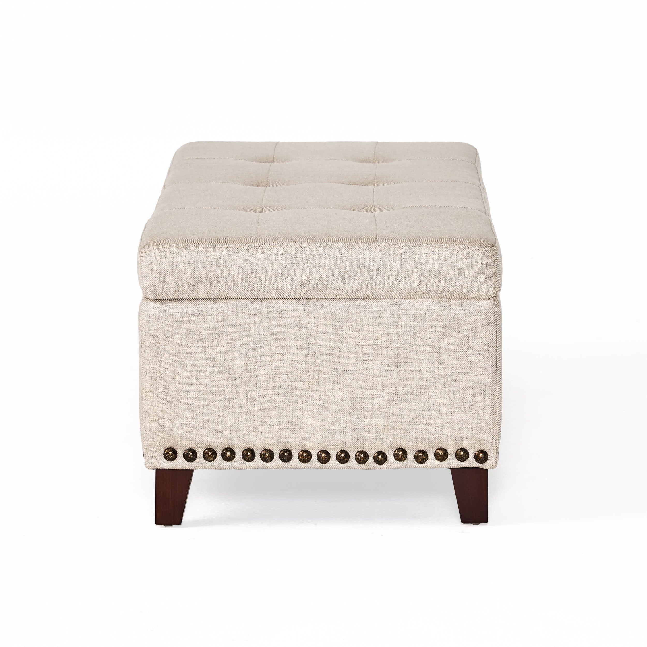 Gisele Tufted Beige Fabric Rectangle Storage Ottoman Bench